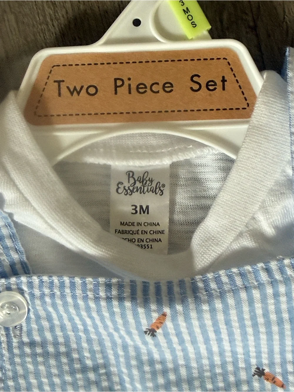Baby Essentials Easter Bunny Overalls 2 Piece Set Size 3M Seersucker New